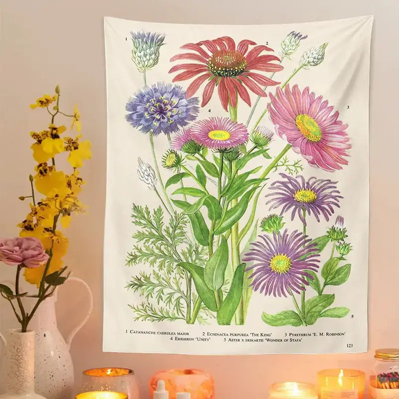 Décoration murale de chambre à coucher, tapisserie vintage de fleurs sauvages botaniques