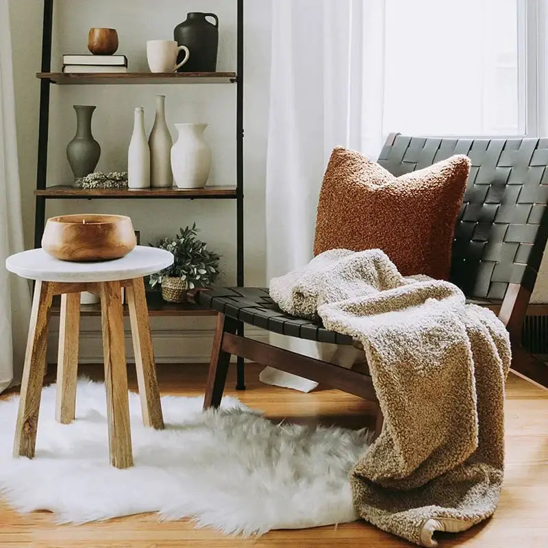 Boucle teddy rust slate and cream throw pillows living room set
