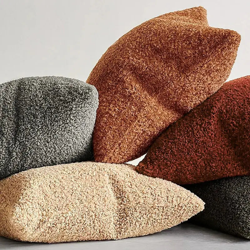 Boucle teddy rust slate and cream throw pillows living room set