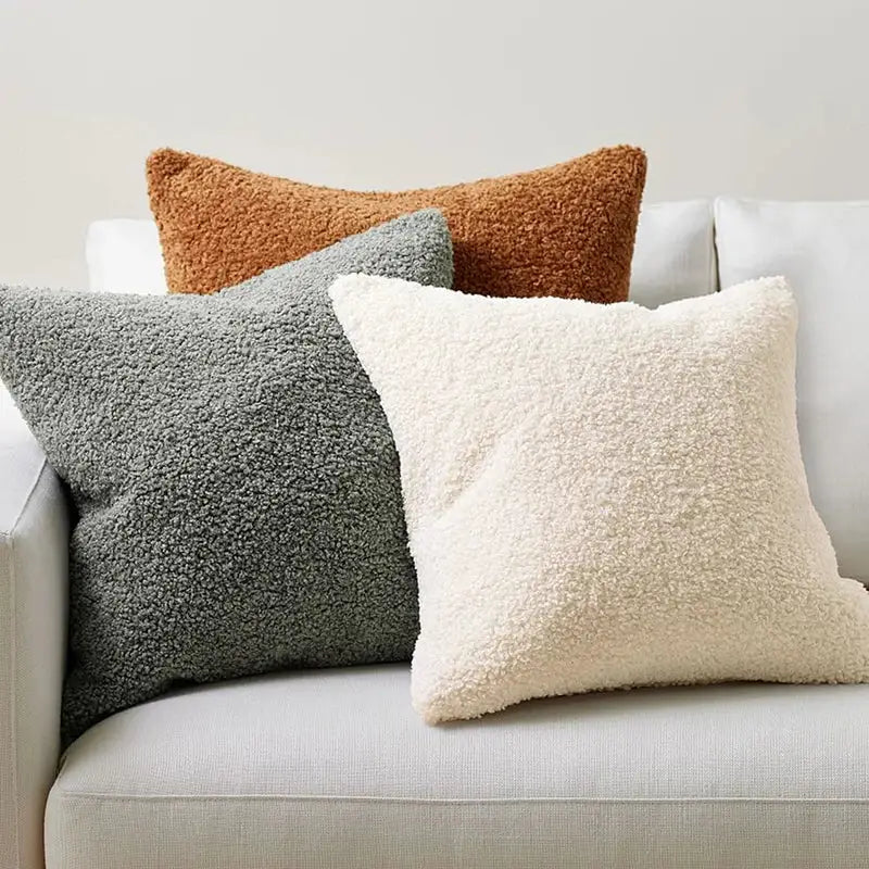 Boucle teddy rust slate and cream throw pillows living room set