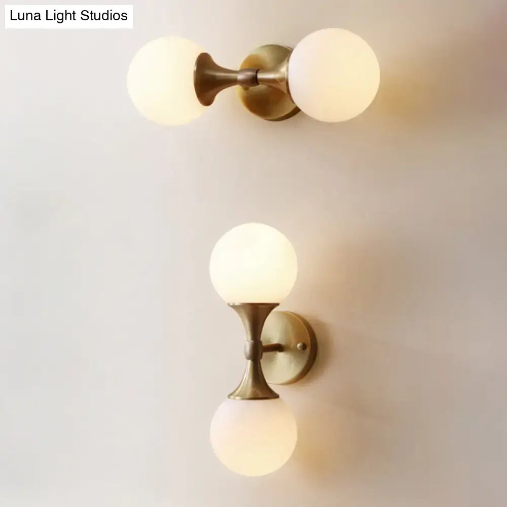 Brass and ivory glass ball wall lamp for bedroom 2 head sconce