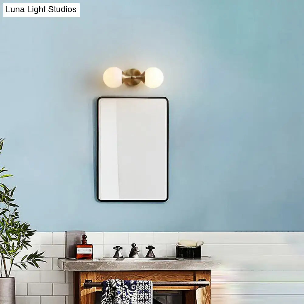 Brass and ivory glass ball wall lamp for bedroom 2 head sconce
