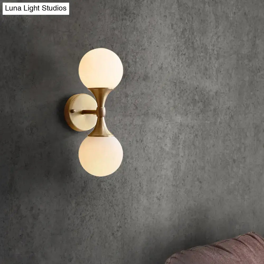 Brass and ivory glass ball wall lamp for bedroom 2 head sconce