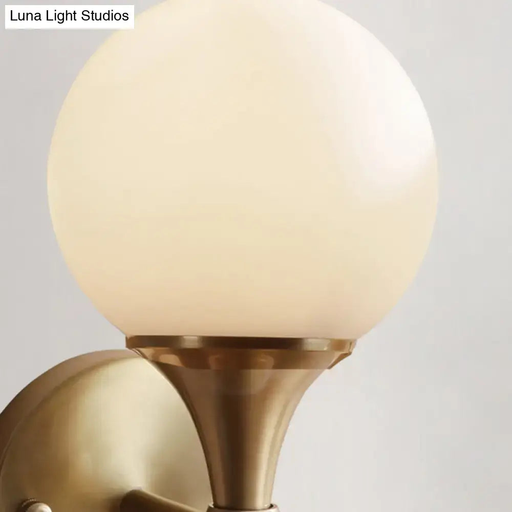 Brass and ivory glass ball wall lamp for bedroom 2 head sconce