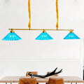 DecorBites blue ribbed glass cone pendant light with three lights brass bar turquoise shades for dining room