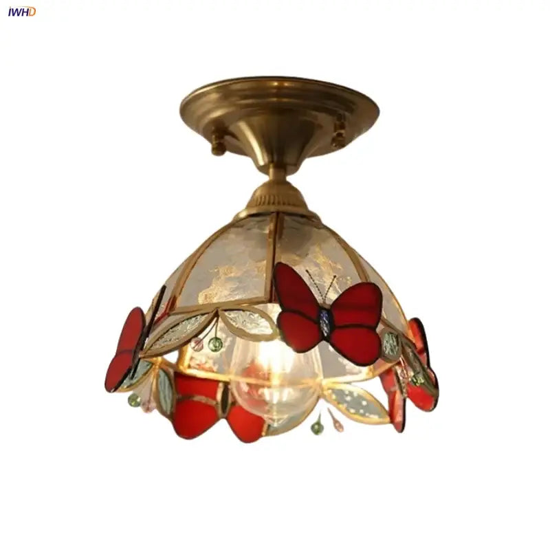 Brass red butterfly glass led ceiling light bedroom decor
