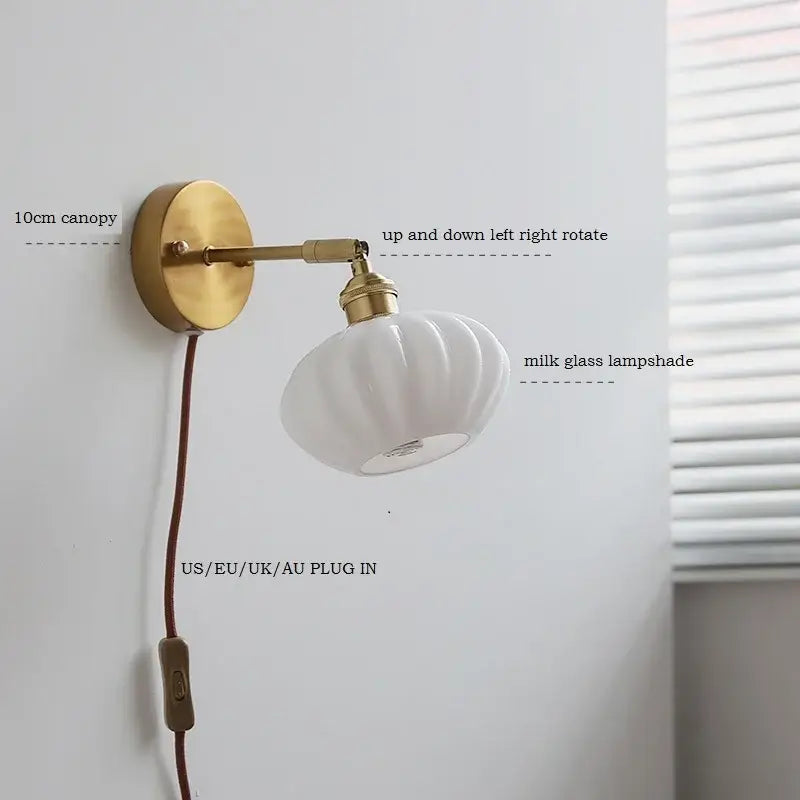 Brass ribbed ceramic led wall sconce lamp for bedroom mirror lighting