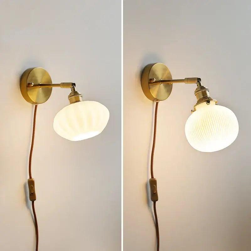 Brass ribbed ceramic led wall sconce lamp for bedroom mirror lighting