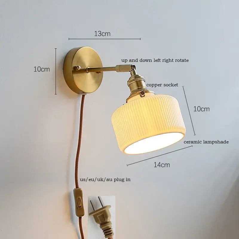 Brass ribbed ceramic led wall sconce lamp for bedroom mirror lighting