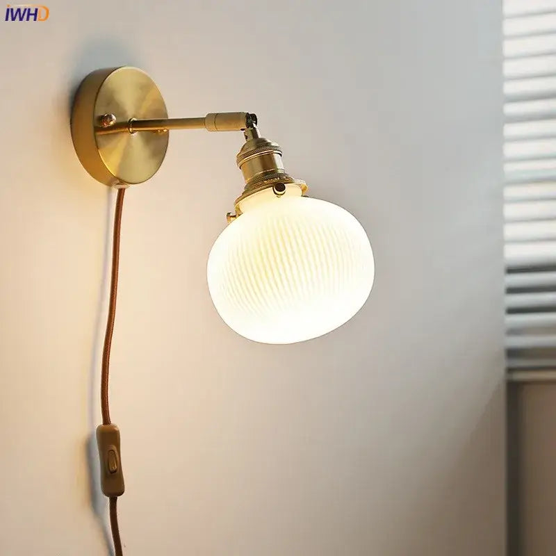Brass ribbed ceramic led wall sconce lamp for bedroom mirror lighting