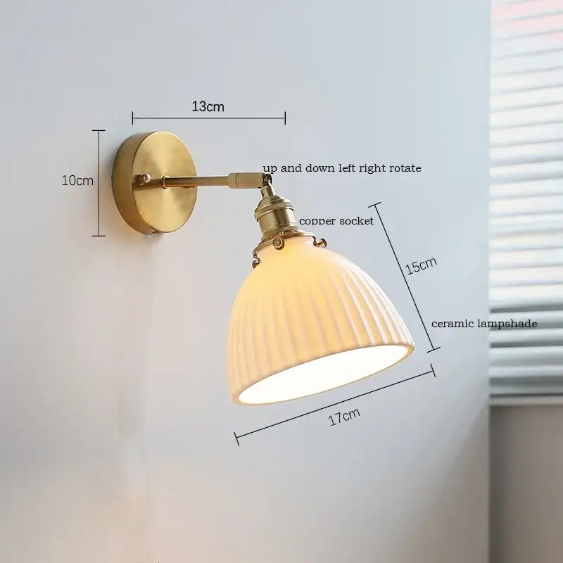Brass ribbed ceramic led wall sconce lamp for bedroom mirror lighting
