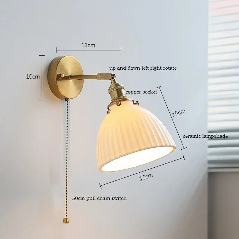 Brass ribbed ceramic led wall sconce lamp for bedroom mirror lighting
