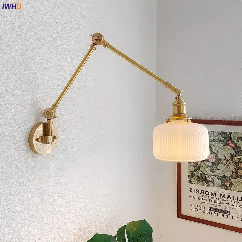 Brass ribbed glass ceramic copper led wall lamp bedroom sconce
