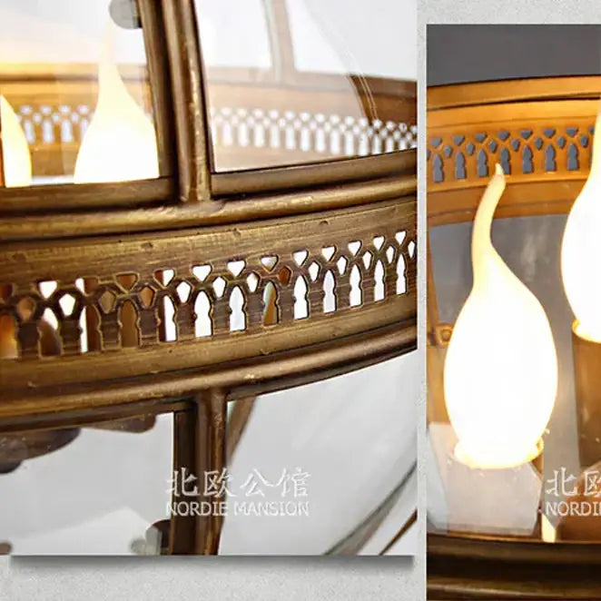 Bronze black glass globe chandelier foyer light