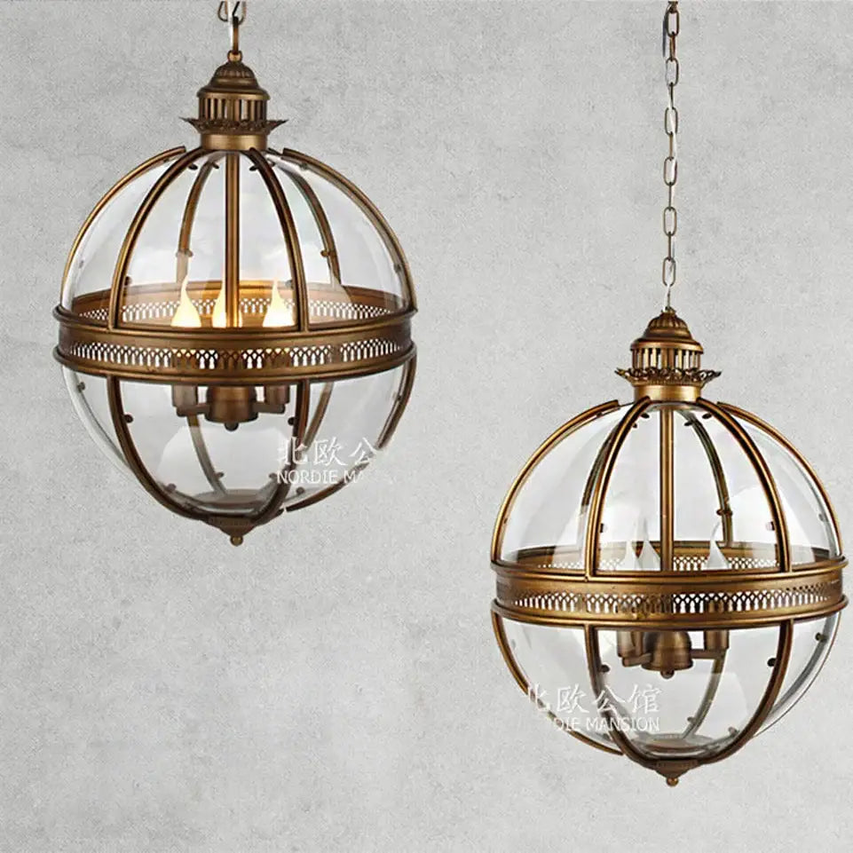Bronze black glass globe chandelier foyer light