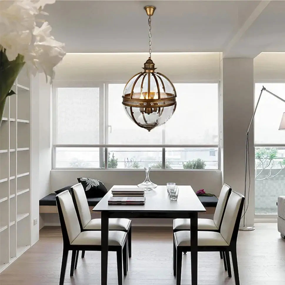 Bronze black glass globe chandelier foyer light