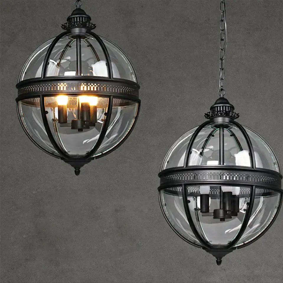 Bronze black glass globe chandelier foyer light