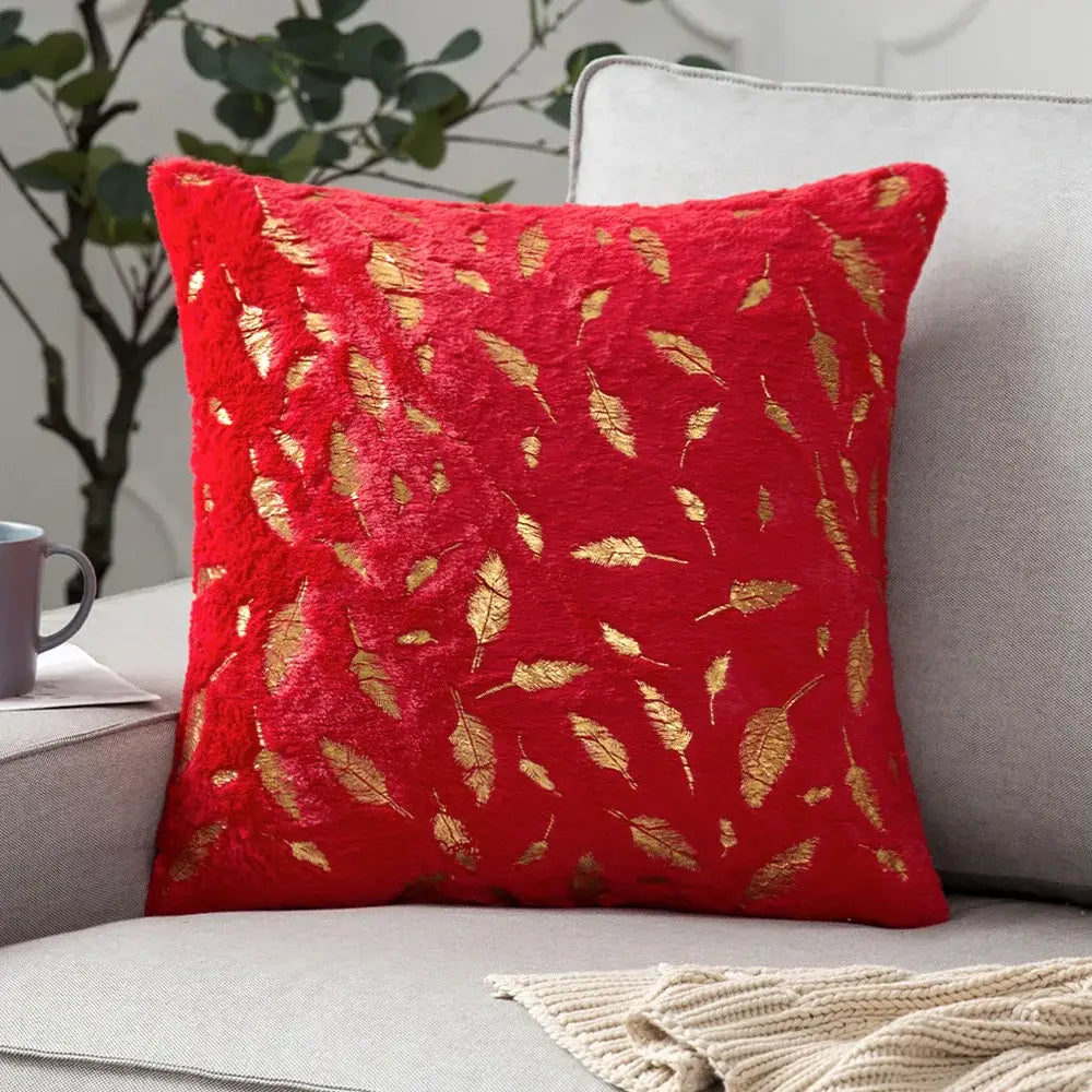 Bronzed feather style emerald green velvet pillowcase living room decor