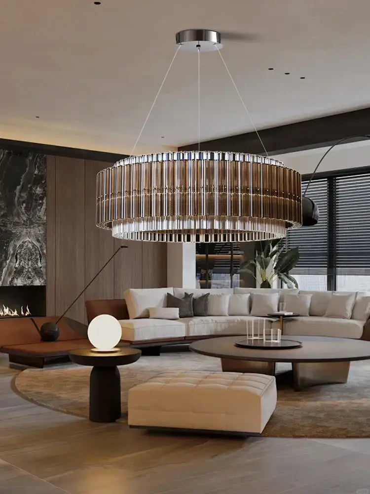 Brown crystal luxury chandelier modern glass rod living room light