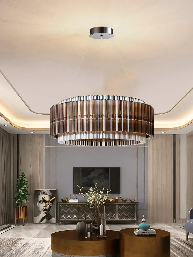 Brown crystal luxury chandelier modern glass rod living room light