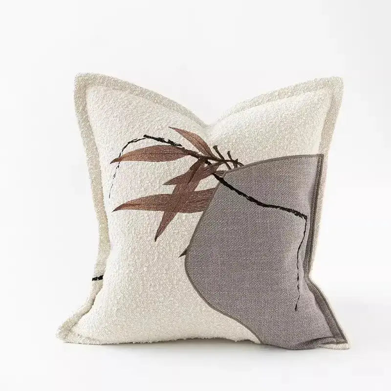 Brown & white auspicious clouds jacquard throw pillow cover living room