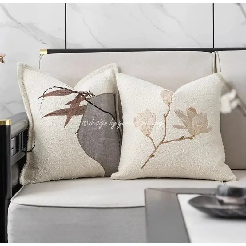 Brown & white auspicious clouds jacquard throw pillow cover living room