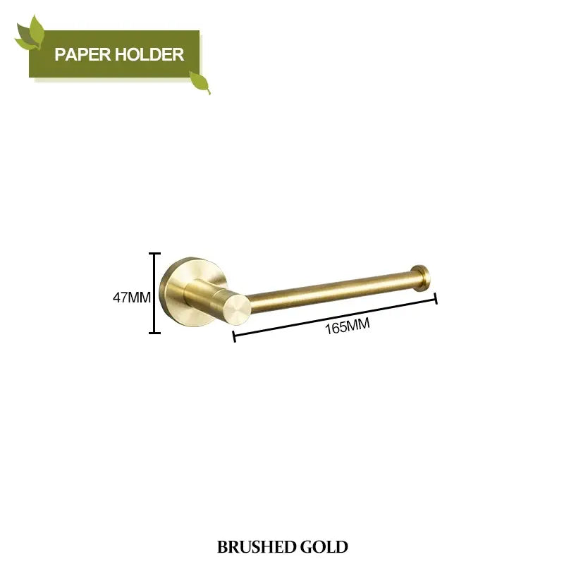 Brushed gold bathroom pendant set with towel bar and paper holder