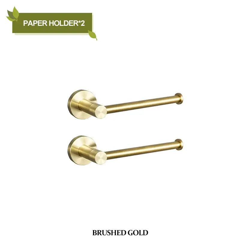 Brushed gold bathroom pendant set with towel bar and paper holder