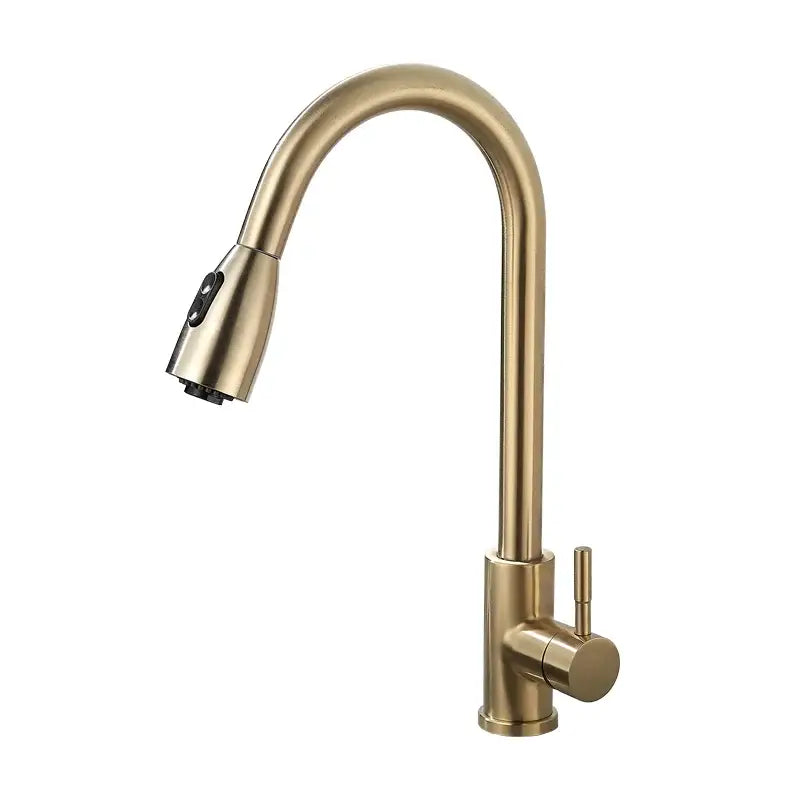 Brushed gold kitchen faucet with pull down spray head
