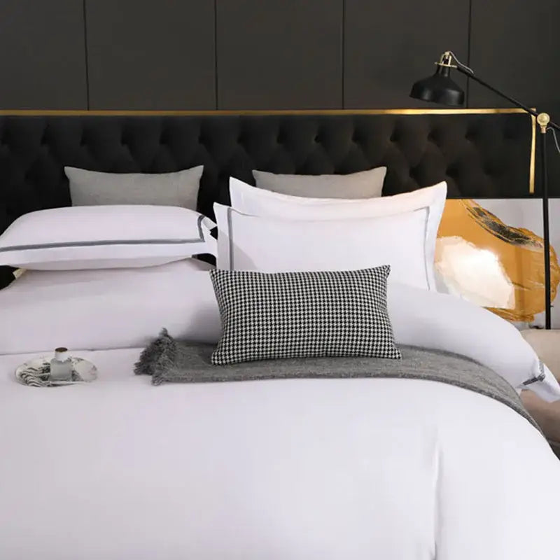 Brushed hotel style white & gray bedding sets bedroom duvet cover