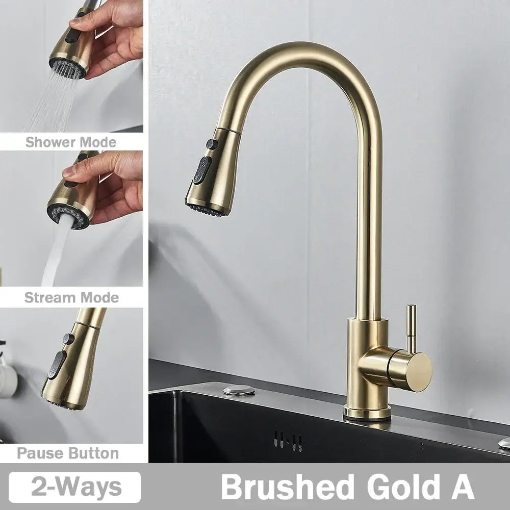 Brushed nickel kitchen faucet with flexible pull down sprayer