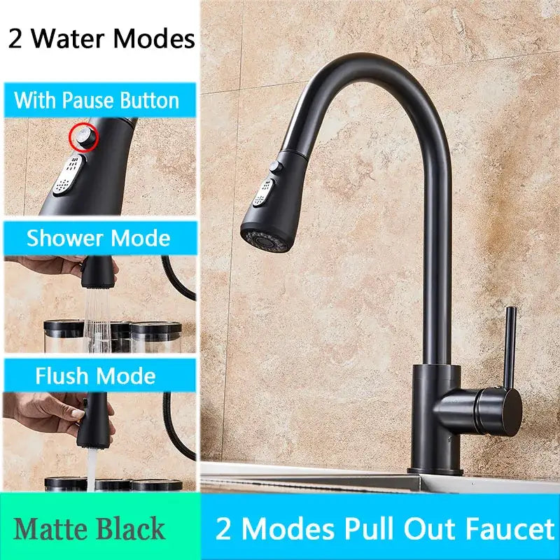 Brushed nickel kitchen faucet with flexible pull down sprayer
