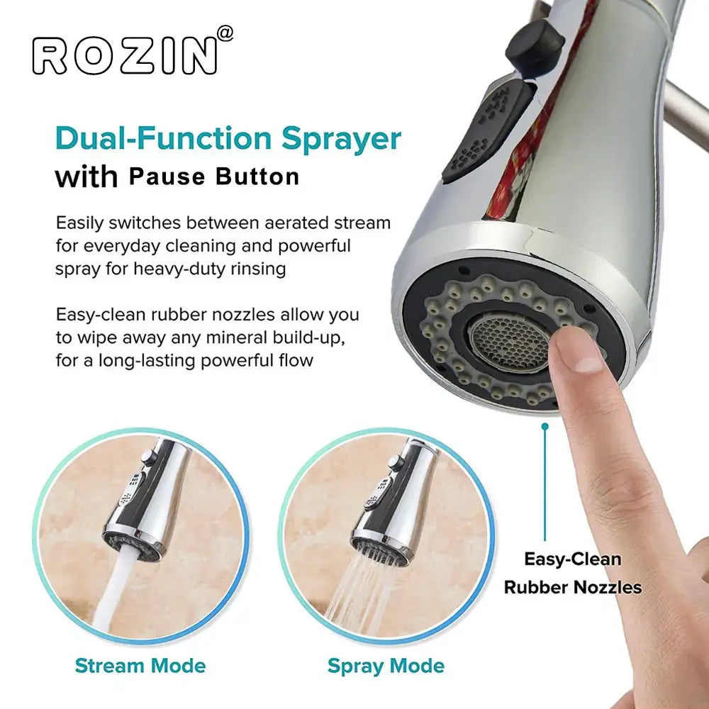 Brushed nickel kitchen faucet with flexible pull down sprayer