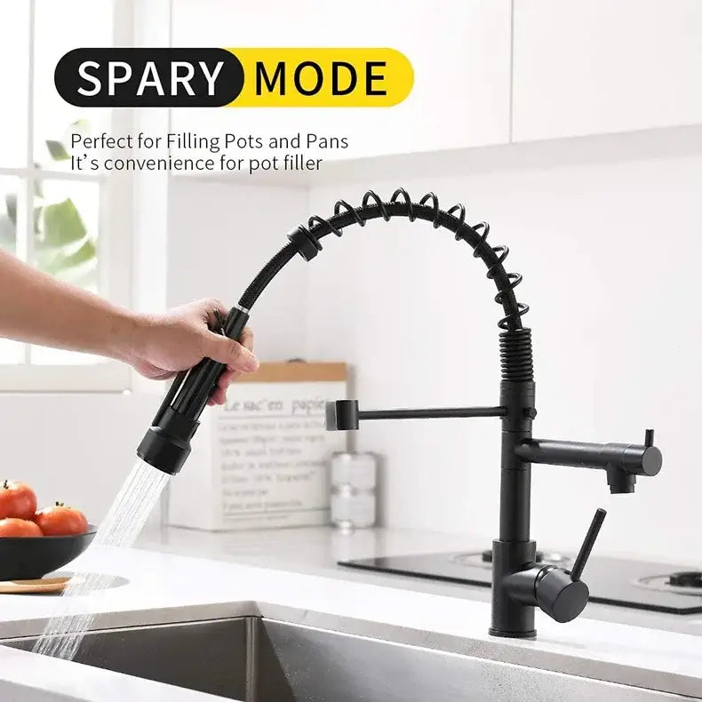 Brushed nickel kitchen faucet with swivel water outlet