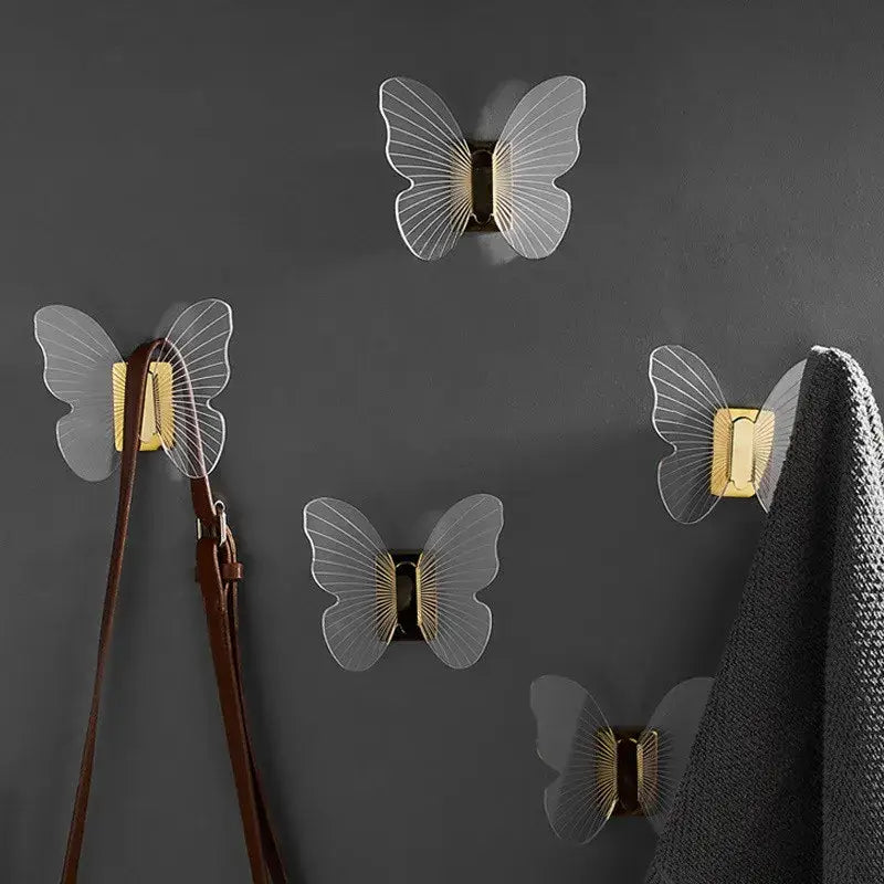 Butterfly acrylic towel hook gold bathroom wall mount holder
