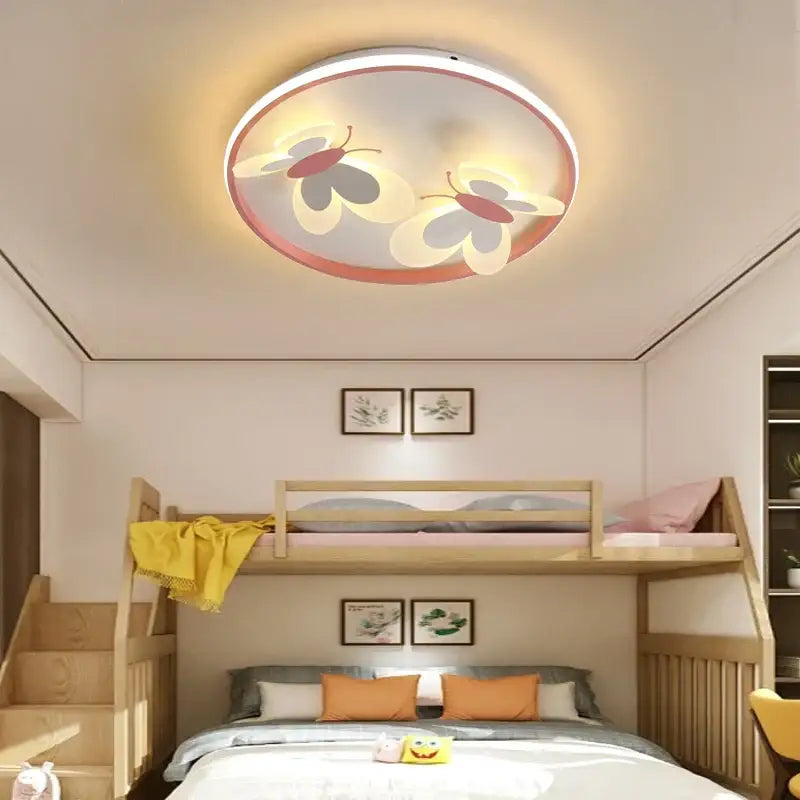 Butterfly pink ceiling light white & maroon kids room lamp