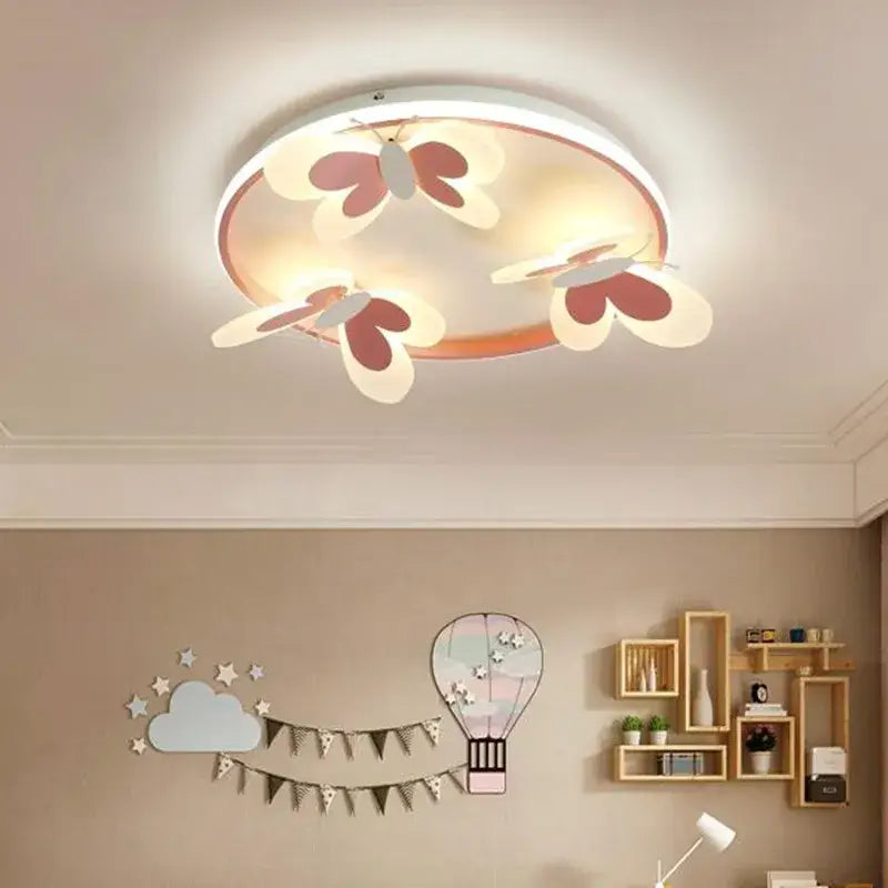 Butterfly pink ceiling light white & maroon kids room lamp