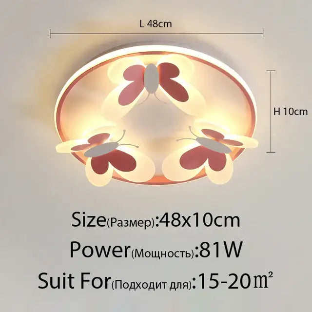 Butterfly pink ceiling light white & maroon kids room lamp