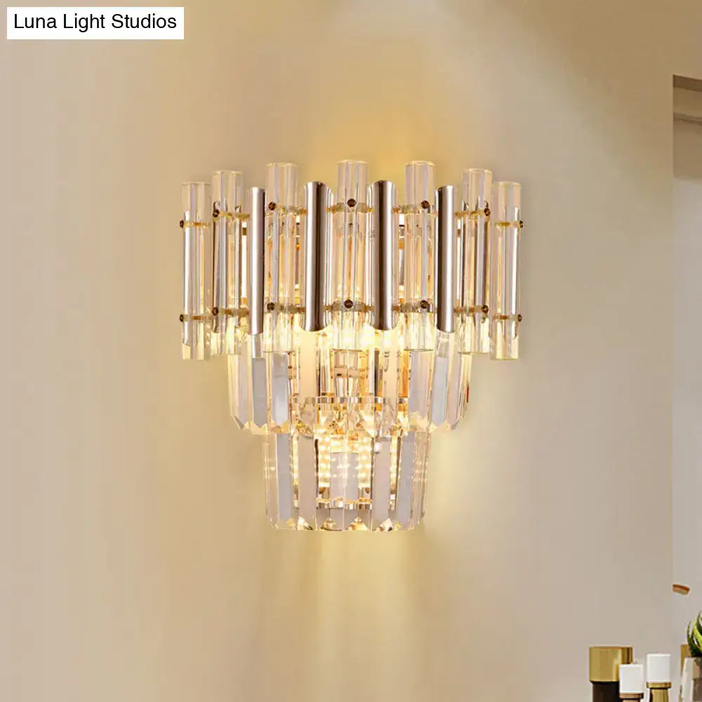 Butterfly tiered gold finish crystal wall sconce bedroom light