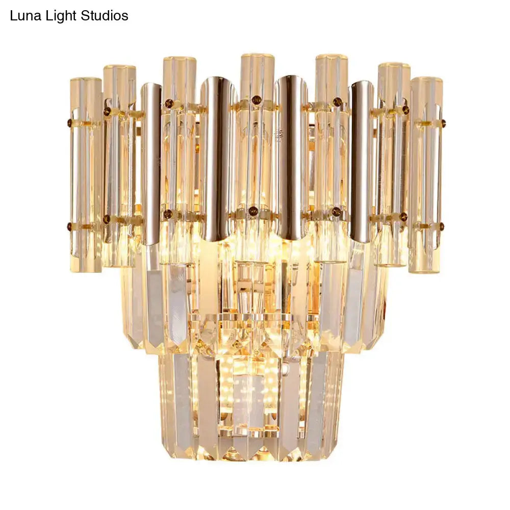 Butterfly tiered gold finish crystal wall sconce bedroom light