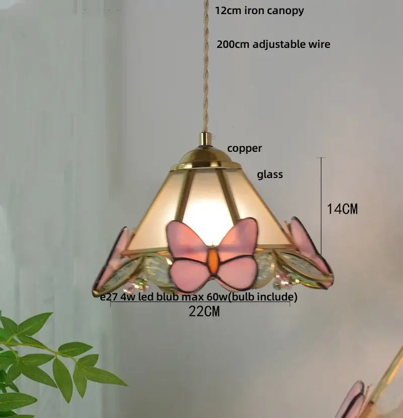 Butterfly tiffany glass pendant light dining room blue & green shade