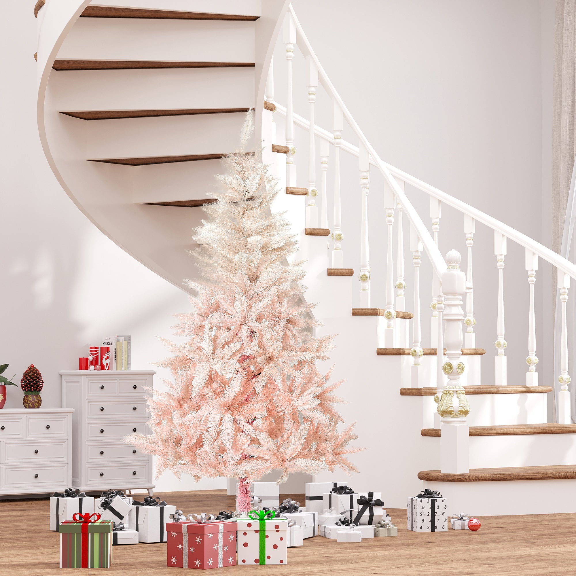 HOMCOM 7ft Unlit Spruce Artificial Christmas Tree With Realistic Branches And 1000 Tips, Pink