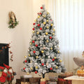 HOMCOM 6.5 Ft Pre-Lit Artificial Christmas Tree With 350 Clear Lights And 1107 Tips, Snow Flocked Christmas Tree With Metal Stand, Hinged Xmas Tree For Home Office Holiday, Green