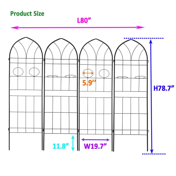 4 Pack Metal Garden Trellis 78.7" X 19.7" Rustproof Trellis For Climbing Plants Outdoor Flower Support Black
