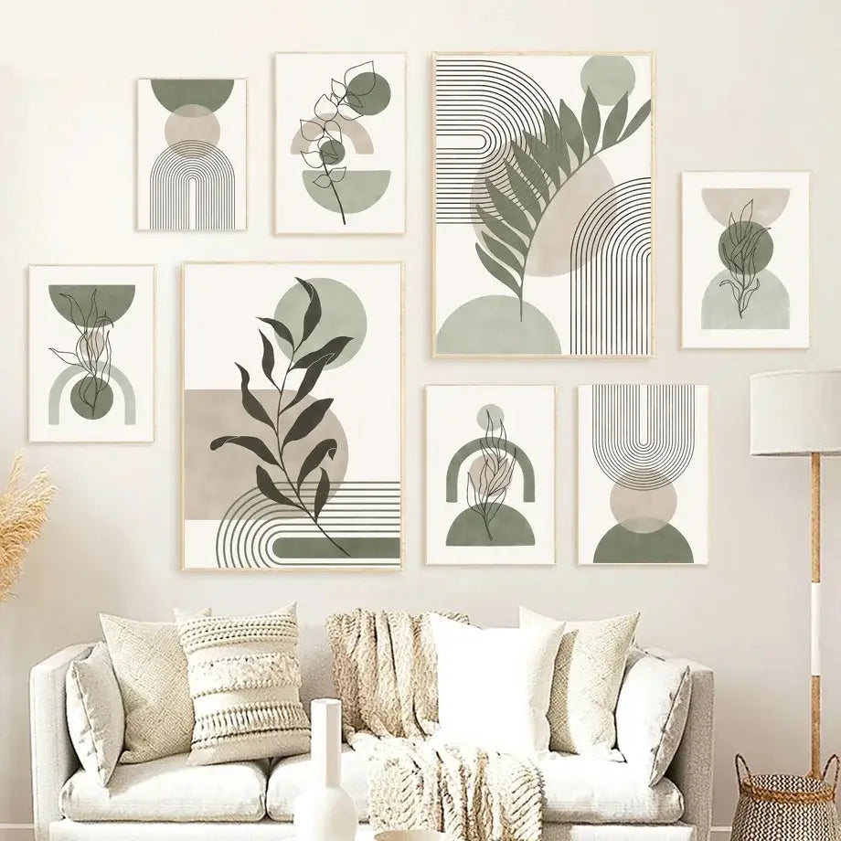 Canvas Wall Art Boho Abstract Geometric Leaves