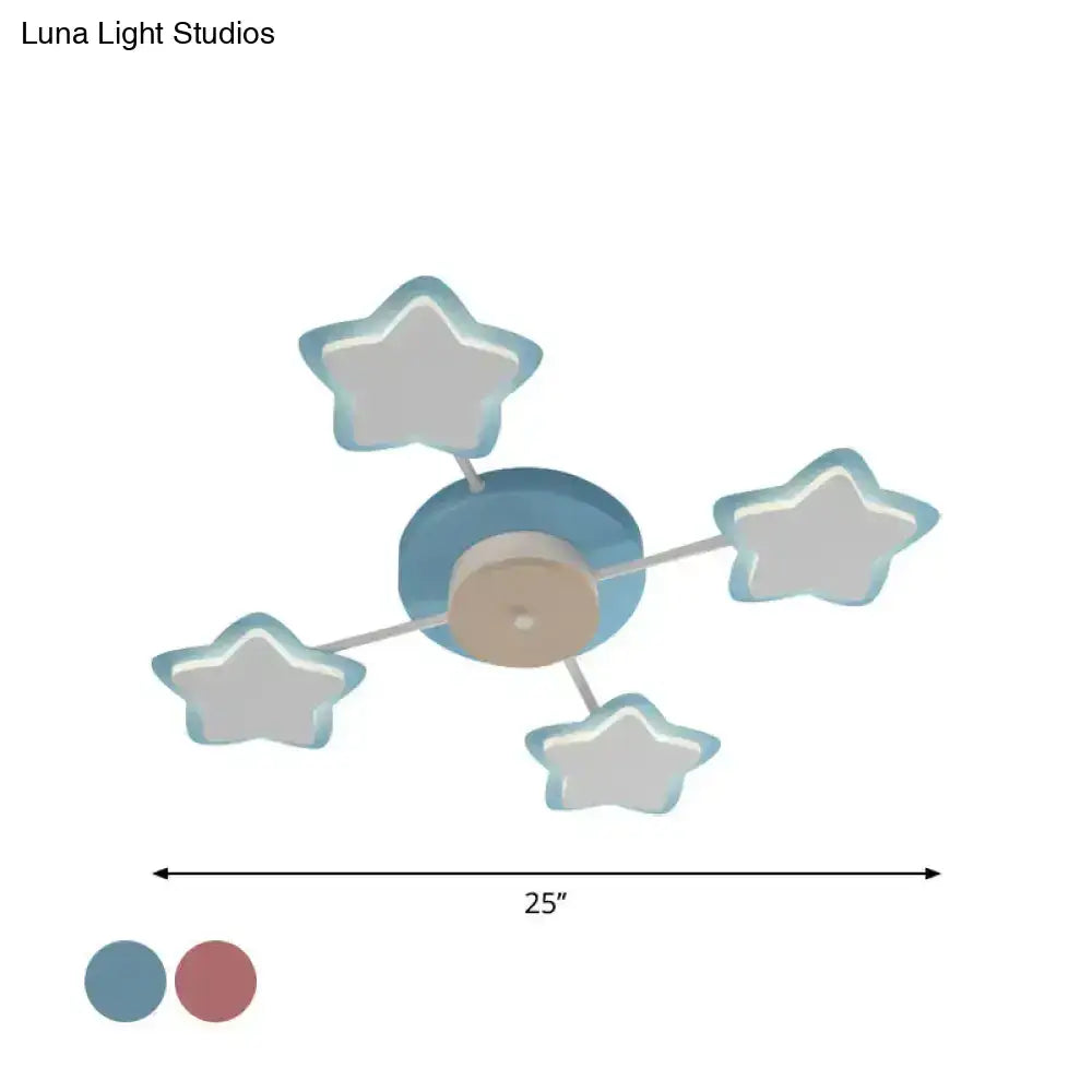 Cartoon acrylic pink blue star led flush mount ceiling light bedroom