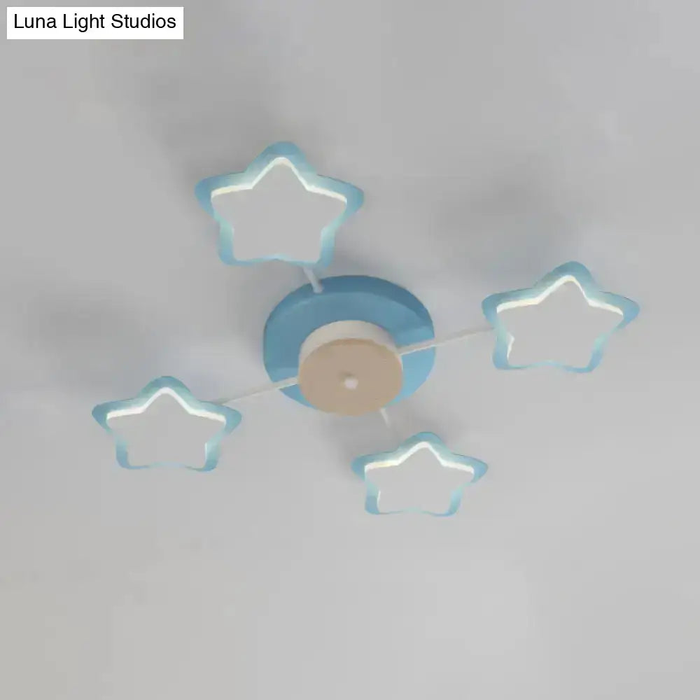 Cartoon acrylic pink blue star led flush mount ceiling light bedroom