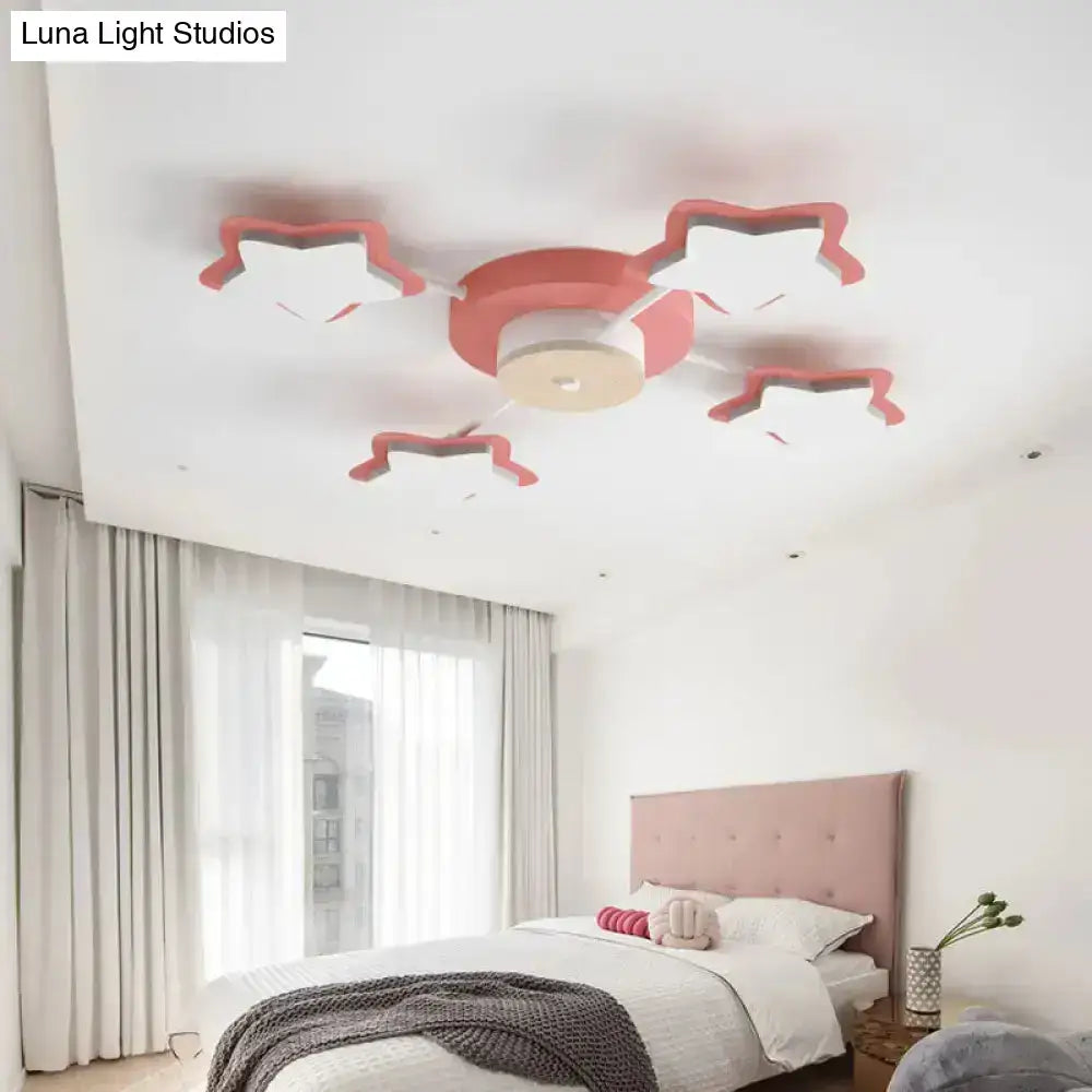 Cartoon acrylic pink blue star led flush mount ceiling light bedroom