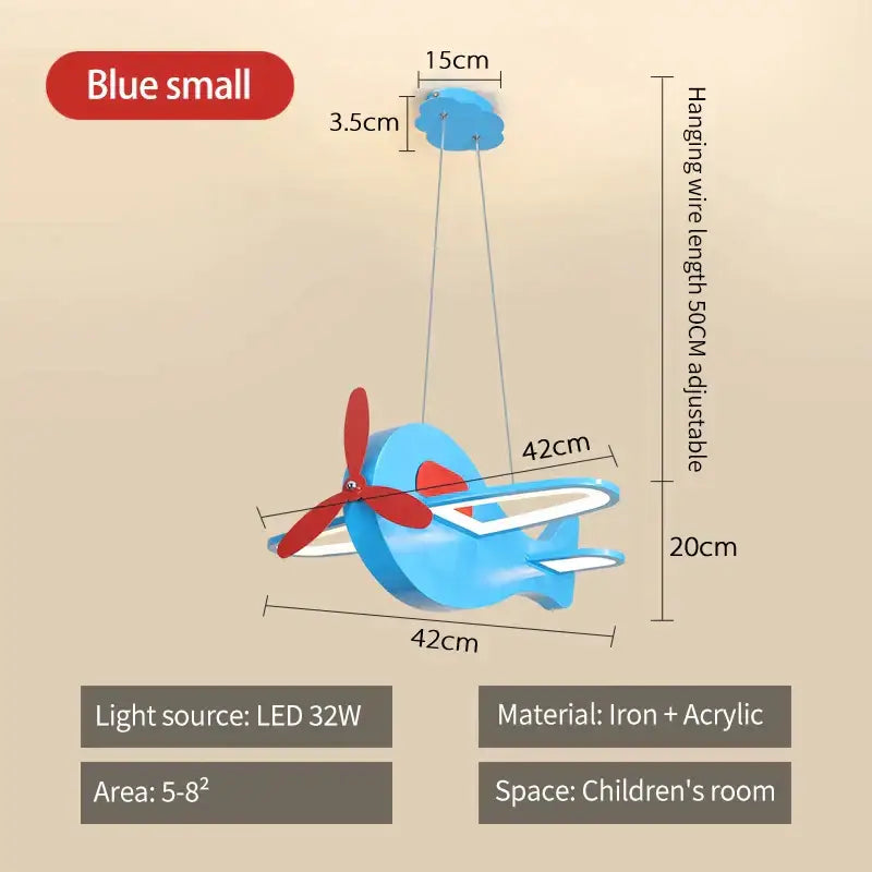 Cartoon airplane blue & red pendant light kids bedroom