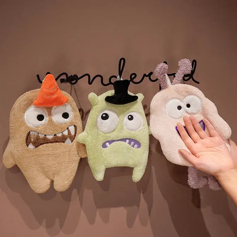 Cartoon animal coral velvet monster hand towel set kitchen decor
